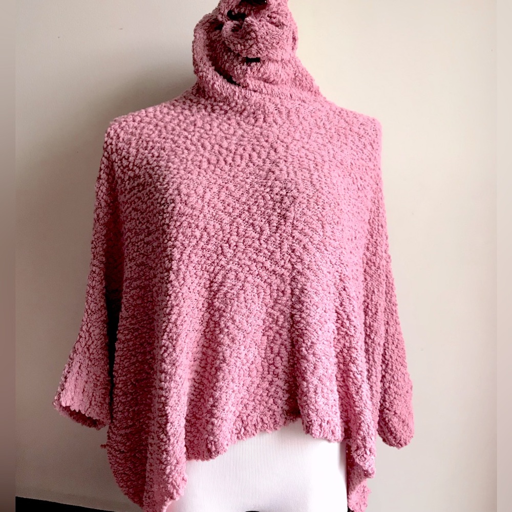Cozy Plush Pink Turtleneck Sweater Poncho M